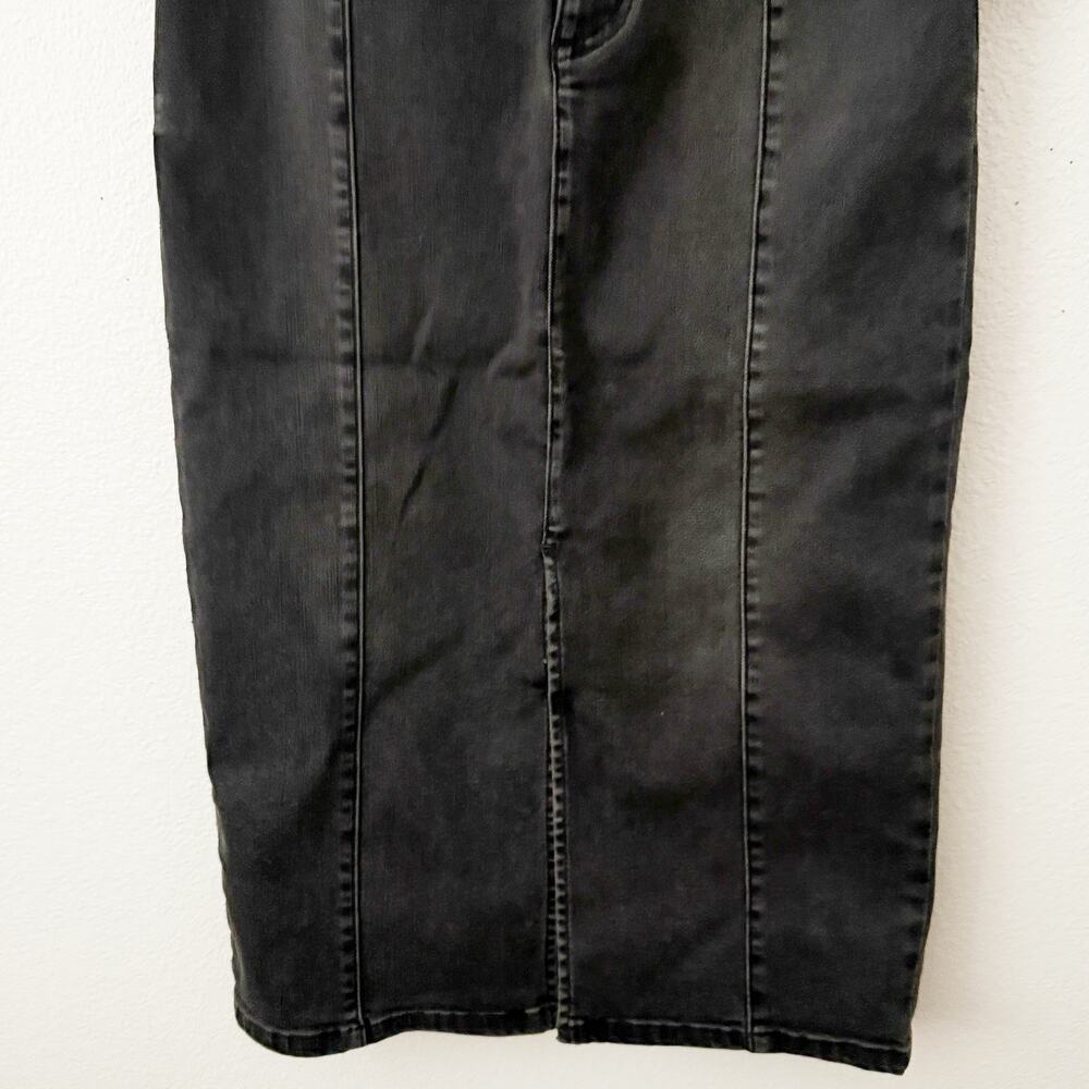 FREE PEOPLE | Maddie Denim Midi Skirt Front Slit Black Jean Pencil | 28, 6 - Picture 4 of 8